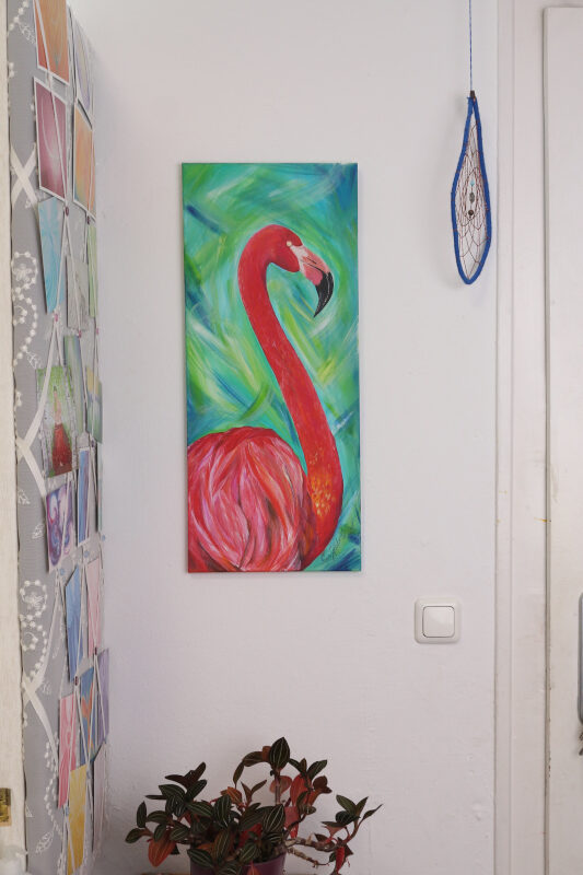 original acryl auf leinwand krafttier flamingo