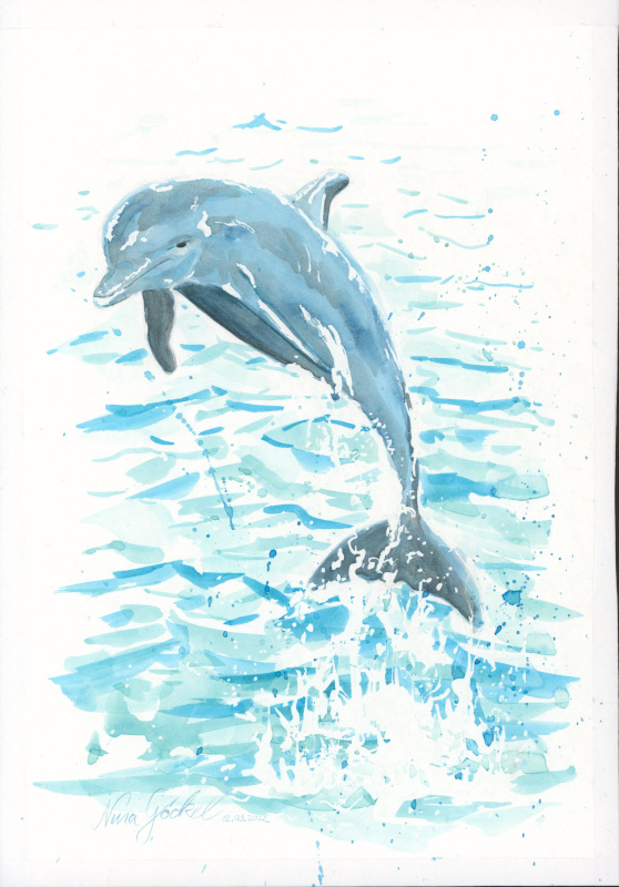 aquarell original gemaelde krafttier delfin